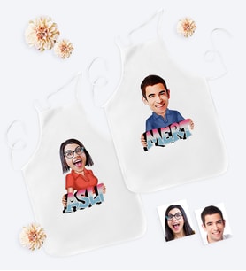 BK Gift Kişiye Özel İkili İsimli Karikatürlü Mutfak Önlüğü Seti - 1 (Beyaz)