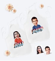 BK Gift Kişiye Özel İkili İsimli Karikatürlü Mutfak Önlüğü Seti - 1 (Beyaz)