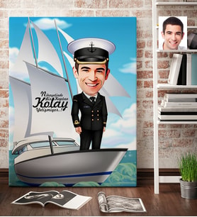 BK Gift Kişiye Özel Bay Gemi Kaptanı Karikatür Kanvas Tablo 70x100cm 1
