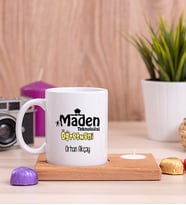 Maden Teknolojisi Öğretmeni Ahşap Altlıklı Mumlu Beyaz Kupa Bardak