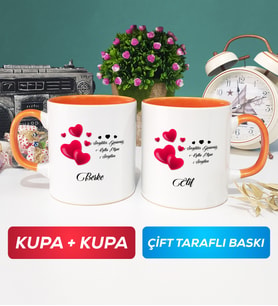 İkili Sevgililer Günü Hediyesi Kupa Bardak Turuncu