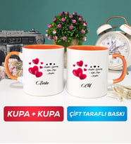 İkili Sevgililer Günü Hediyesi Kupa Bardak Turuncu