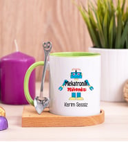 Mekatronik Mühendisi Ahşap Altlıklı Yeşil Kupa Bardak