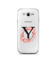 Pembe Çiçekli Harf Tasarım Süper Şeffaf Silikon Telefon Kılıfı Samsung Grand Neo