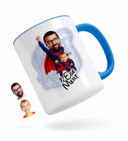 BK Gift Kişiye Özel Süper Baba-Çocuk Karikatürlü Mavi Kupa Bardak