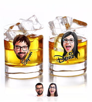 BK Gift Kişiye Özel Renkli Baskılı Yüz Karikatürlü İkili Viski Bardağı-3 (Beyaz)
