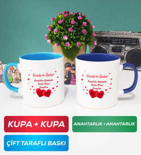 İkili Sevgiliye Sevgililer Günü Hediyesi 6 Kupa Bardak Mavi Lacivert