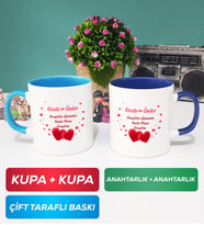 İkili Sevgiliye Sevgililer Günü Hediyesi 6 Kupa Bardak Mavi Lacivert