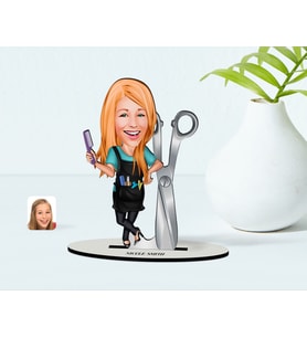 BK Gift Kişiye Özel Bayan Kuaförü Karikatür Ahşap Biblo  1