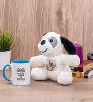 Doğum Günü Hediyesi Mavi Kupa Bardak ve Peluş Köpek