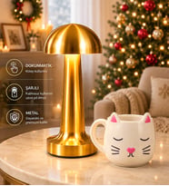 Kedi Figürlü El Yapımı Kuap & Mantar Dokunmatik Masa Lambası