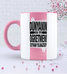 BK Gift Kişiye Özel Dünyanın En İyi Öğretmeni Pembe Kupa Bardak  1