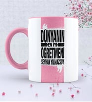 BK Gift Kişiye Özel Dünyanın En İyi Öğretmeni Pembe Kupa Bardak  1