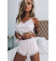 Merry See Dantel İşlemeli Kalpli Şortlu Pijama Takım (Beyaz)
