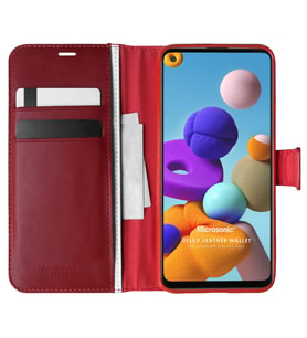 Microsonic Samsung Galaxy A21s Kılıf Delux Leather Wallet Kırmızı