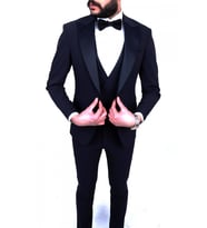 Jan Carlucci Slimfit Sivri Yaka Damatlık Takım Ceket - Yelek - Pantolon - Gömlek - Papyon