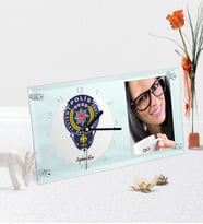 BK Gift Kişiye Özel Polis Temalı Masaüstü Cam Saat - 2 (Beyaz)