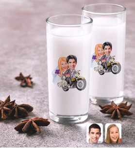 BK Gift Kişiye Özel Renkli Baskılı Evleniyoruz Karikatürlü İkili Rakı Bardağı Seti-8 (Beyaz)