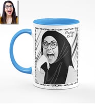BK Gift Kişiye Özel Türbanlı Karikatürlü Mavi Kupa Bardak 40m726
