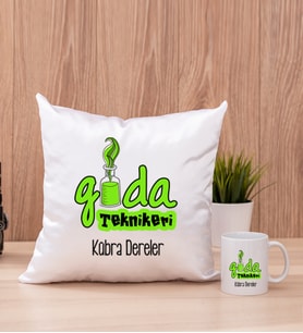 Gıda Teknikeri Kare Yastık ve Beyaz Kupa Bardak
