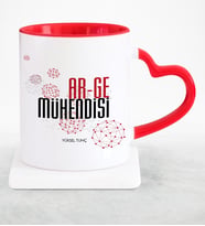 BK Gift Kişiye Özel Mesleki Arge Mühendisi Kırmızı Kalpli Kupa Bardak  1