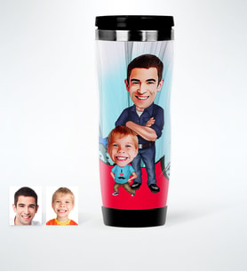 BK Gift Kişiye Özel Baba Oğul Karikatürlü Çelik Termos Bardak  2