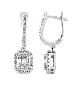 Modern Tasarım 0.65 Ct Baget Kare Tektaş Küpe (Beyaz)