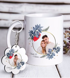 BK Gift Kişiye Özel İsimli Fotoğraflı Beyaz Kupa ve Anahtarlık Hediye Seti-34 (Model 1)