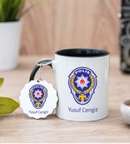 Polis Amblemli Siyah Kupa Bardak Ve Anahtarlık Set