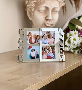 Kişiye Özel 4 Fotoğraflı Canım Annem Mdf Çerçeve Gümüş