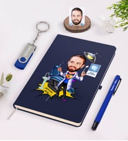 BK Gift Kişiye Özel Erkek Diş Hekimi Karikatürlü Lacivert Defter Kalem 32gb USB Bellek Hediye Seti-1 (Model 1)