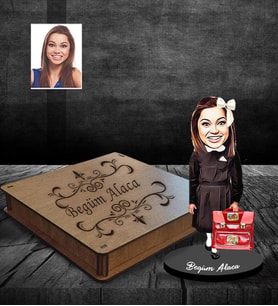 Kişiye Özel  Seksenler Siyah Önlük Karikatürlü Ahşap Biblo Kutulu Bayan-1