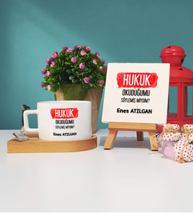 Hukuk Okuduğumu Söylemiş Miydim Hukukçu Hediye Ahşap Altlıklı Fincan ve Dekoratif Taş Baskı Seti