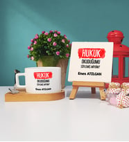 Hukuk Okuduğumu Söylemiş Miydim Hukukçu Hediye Ahşap Altlıklı Fincan ve Dekoratif Taş Baskı Seti