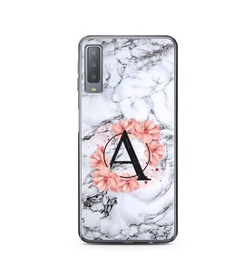 Mermer Çiçekli Harf Tasarım Süper Şeffaf Silikon Telefon Kılıfı Samsung A7 (2017
