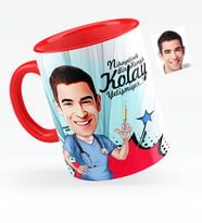 BK Gift Kişiye Özel Bay Hemşir Karikatürlü Kırmızı Kupa Bardak  1