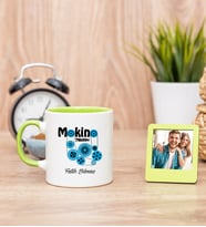 Makine Teknikeri Yeşil Kupa Bardak ve Yeşil Mini Fotoğraf Çerçevesi