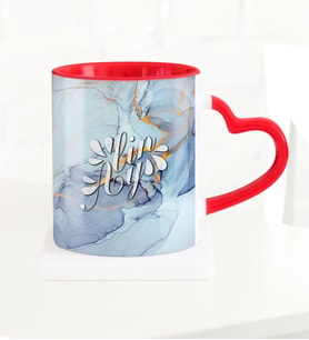 BK Gift Kişiye Özel Mermer Desenli Kırmızı Kalpli Kupa Bardak  9