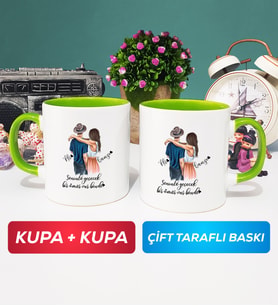 İkili Sevgiliye Hediye Bir Ömür Sevgililer Günü Hediyesi Kupa Bardak Yeşil