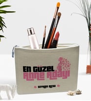 BK Gift Kişiye Özel En Güzel Anne Adayı Keten Makyaj Çantası - 1 (Bej)