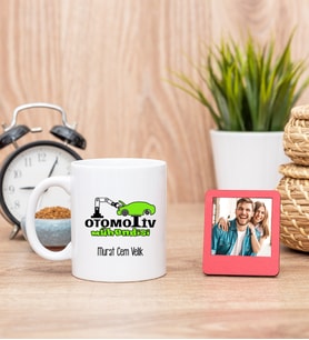 Otomotiv Mühendisi Beyaz Kupa Bardak ve Kırmızı Mini Fotoğraf Çerçevesi