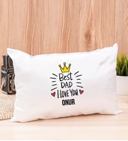 Best Dad Dikdörtgen Saten Yastık (Beyaz)