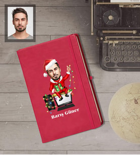Kişiye Özel Yılbaşı Erkek Karikatürlü Kırmızı Defter Model-5