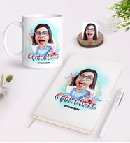 BK Gift Kişiye Özel Kadınlar Günü O Çok Güzel Karikatürlü Beyaz Defter Kalem ve Kupa Seti-1 (Model 1)