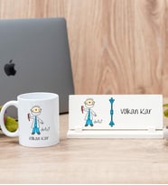 Erkek Diş Hekimi Karikatürü Beyaz Kupa Bardak Ve Masa İsimliği Seti
