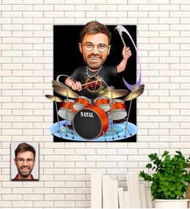 Kişiye Özel Hediye Baterist Karikatürlü Uv Baskılı Ahşap Tablo