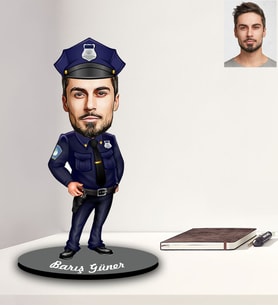 Kişiye Özel Polis Karikatürlü Ahşap Biblo Bay-2