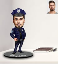 Kişiye Özel Polis Karikatürlü Ahşap Biblo Bay-2