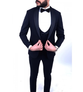 Jan Carlucci Slimfit Şal Yaka Damatlık Takım Ceket - Yelek - Pantolon - Gömlek - Papyon