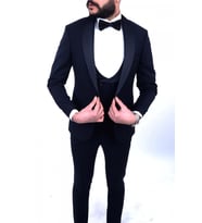 Jan Carlucci Slimfit Şal Yaka Damatlık Takım Ceket - Yelek - Pantolon - Gömlek - Papyon